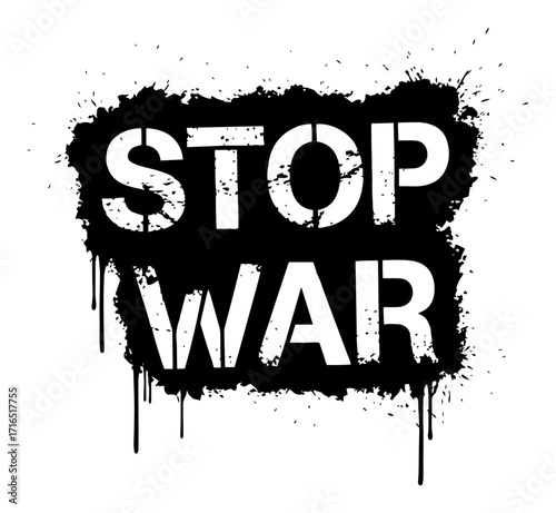 Grunge Stop War Sign with Paint Splatter Background