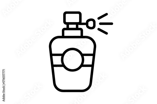Minimalist perfume bottle icon with spray mist, linear symbol for graphic design, websites, cards, books, articles, vector cartoon illustration with transparent background, ordered set