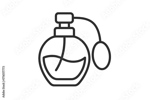 Elegant vintage perfume bottle with atomizer bulb, luxury fragrance container outline, cosmetic and beauty icon, retro spray bottle, transparent background vector illustration for graphic design