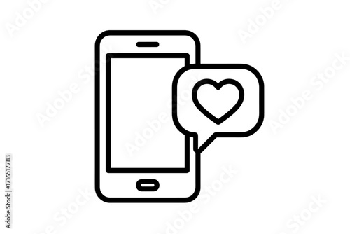 Smartphone with Heart Speech Bubble Icon, Love Message Notification, Social Media Like Symbol, Mobile Communication, Romantic Chat, Digital Interaction, Vector Illustration for Designs, Apps, Ads