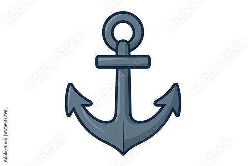 Anchor vector icon. Flat cartoon illustration of a naval anchor for graphics. Nautical, marine symbol of stability and hope. Sea, ocean, boat and ship equipment concept.