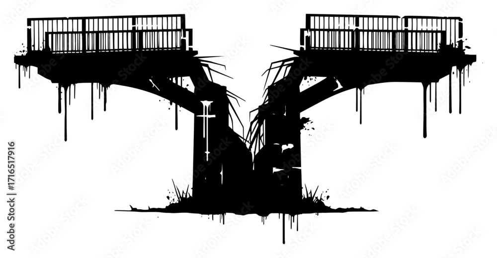 Naklejka premium Destroyed Bridge Ruin with Dripping Paint Effect