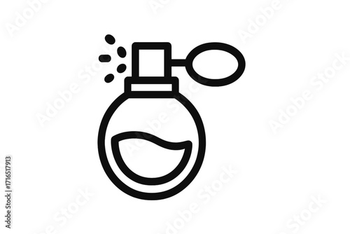 Minimalistic Perfume Bottle Icon with Spray Effect, Vector Cartoon Illustration for Web Design, Apps, Banners, Social Media, and Graphic Projects, Transparent Background