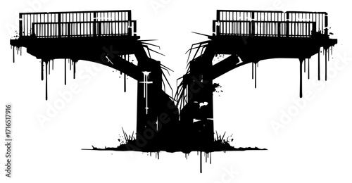 Destroyed Bridge Ruin with Dripping Paint Effect