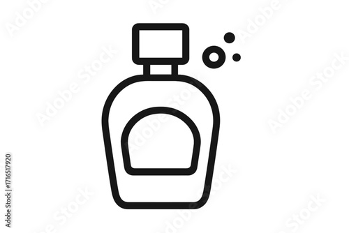 Minimalistic perfume bottle icon with bubbles, elegant fragrance symbol for web design, apps, social media, banners, cosmetic packaging, beauty vector illustration