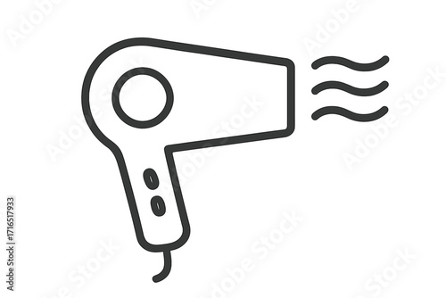 Hair dryer line icon. Blow dryer vector symbol. Hairdressing, beauty salon equipment concept. Hair care and styling tool. Minimalist hot air appliance pictogram illustration.