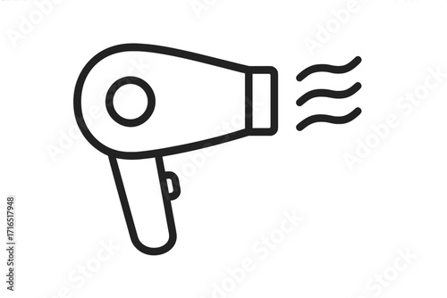 Hair dryer line icon. Blow dryer symbol. Minimalist pictogram for hair care, beauty, styling. Hairdressing salon equipment. Vector graphic for web design, app, ui, ux.