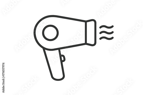 Hair dryer icon vector line art symbol. Minimalist pictogram blow dryer illustration for beauty salon, hairdressing, or grooming. Simple appliance graphic for web, app, ui, ux.