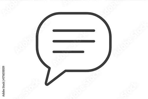 Minimalistic speech bubble icon with horizontal lines, communication symbol for web, graphic design, apps, banners, social networks, messaging, digital interface, vector illustration