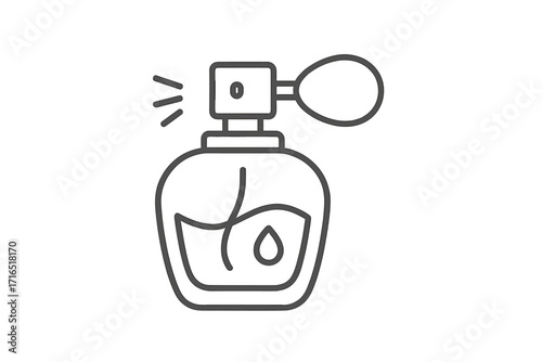 Perfume bottle line icon with atomizer pump. Vector illustration for beauty, cosmetics, fragrance concepts. Isolated graphic symbol for web, apps. Vintage retro scent spray.