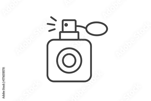 Perfume bottle line icon. Vector art of fragrance spray with atomizer. Outline symbol for beauty, cosmetics, fashion. Simple isolated graphic for web, app, glamour, scent, aroma.