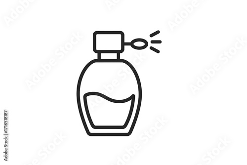Perfume bottle spray icon. Simple line art vector. Scent, fragrance, aroma concept. Beauty and cosmetic symbol. Glamour, luxury, fashion. Eau de toilette, cologne.