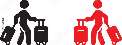vector, rolling, illustration, traveler, icons, design, suitcase, with