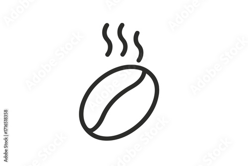Roasted coffee bean icon with steam, minimalistic line art, hot fresh coffee symbol for web, graphic design, apps, banners, social media, digital cards, vector illustration