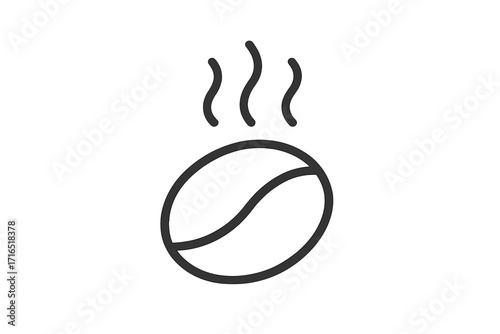 Roasted coffee bean icon with steam, minimalistic line art for web, graphic design, apps, banners, social media, cards, vector cartoon illustration transparent background