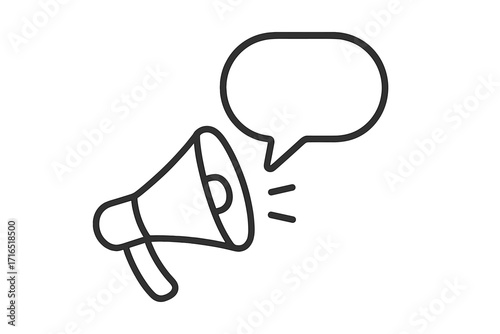 Megaphone loudspeaker with speech bubble vector line icon. Announcement, marketing, promotion concept. Business communication, advertising, social media alert, news message symbol.
