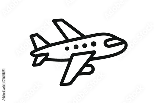 Modern airplane icon outline style, sleek plane vector illustration for design, apps, social networks, travel and aviation concepts, transparent background, ordered set