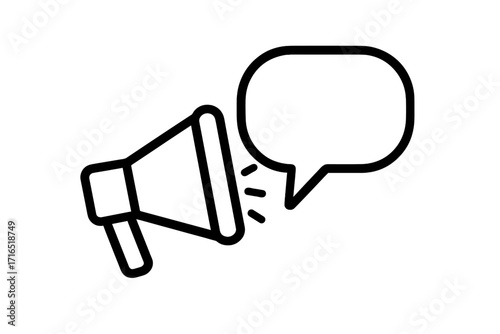 Communication speech bubble and megaphone icon, presentation board concept for websites, apps, infographics, social media, marketing, business announcements, vector illustration transparent background