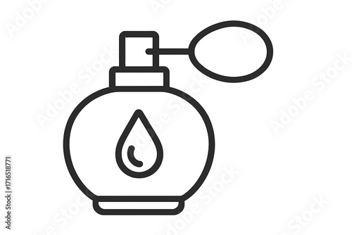 Perfume bottle line icon. Vintage fragrance with atomizer. Scent, cosmetic, and beauty symbol. Vector graphic for fashion and glamour. Isolated aromatherapy concept design.
