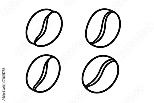 Roasted coffee bean outline linear icon set, roasted coffee grains vector illustration, simple coffee bean symbols for graphic design, web, apps, advertising, and cards, transparent background
