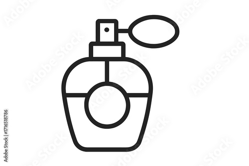 Vintage perfume bottle line icon. Vector of a fragrance spray with atomizer. Isolated cosmetic symbol for beauty, fashion, web, print. Scent, glamour, luxury concept.