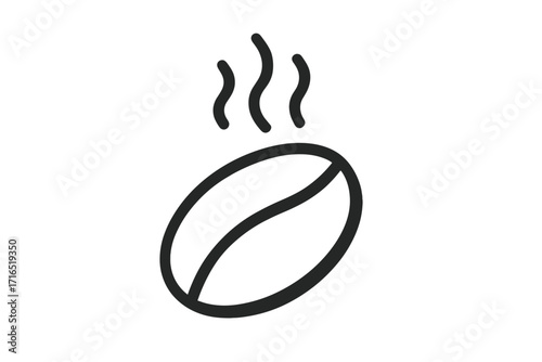 Roasted coffee bean icon with steam. Simple linear pictogram for caffeine and energy concepts. Vector illustration for cafe menu, coffee shop logo, web, apps and design.