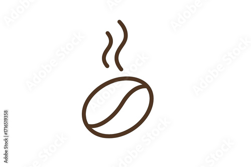 Roasted coffee bean with steam, line art icon. Minimalist vector symbol for cafe logo. Fresh morning espresso concept. Hot caffeine beverage for coffee shop branding design.