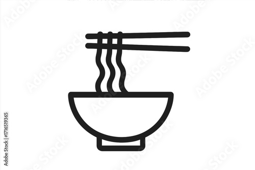 Noodle soup bowl with chopsticks line icon. Minimalist vector for Asian food restaurant menu. Japanese ramen, Chinese food symbol for web, apps, graphic design. Simple black outline.