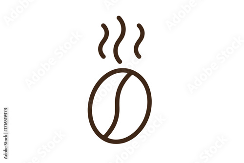 Roasted coffee bean with steam line art icon. Minimalist vector symbol for a cafe logo, coffee shop menu, or packaging design. Hot espresso, caffeine, and morning beverage concept.