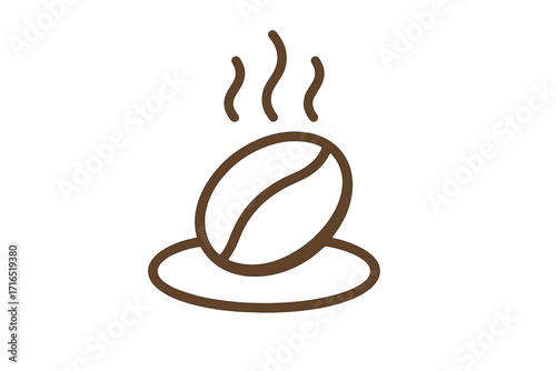 Coffee bean line icon with steam. Roasted coffee logo symbol. Minimalist vector illustration for cafe menu, packaging, or website. Hot drink, espresso, caffeine concept.