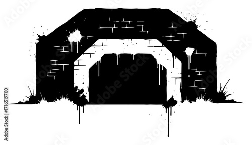 Apocalyptic Bunker Entrance Graffiti Stencil Vector