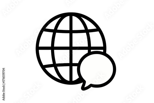Speech bubbles and microphone outline symbol, vector cartoon illustration for graphics, designs, books, adverts, apps, communication concept, transparent background, ordered set