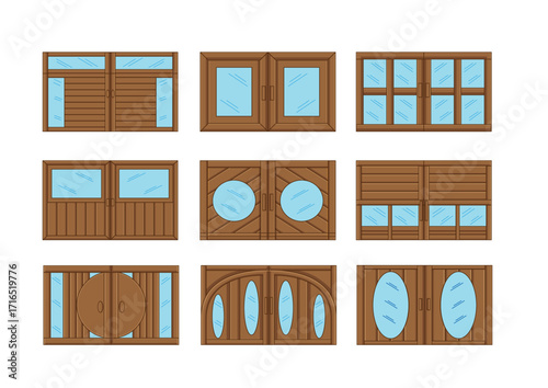 wooden window with glass design on white background illustration vector