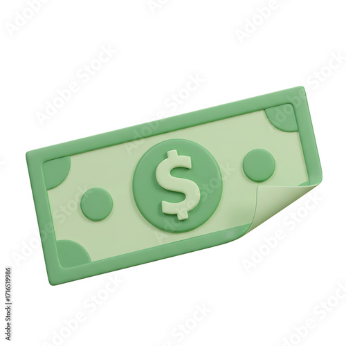 A 3D rendering of a single green dollar bill.