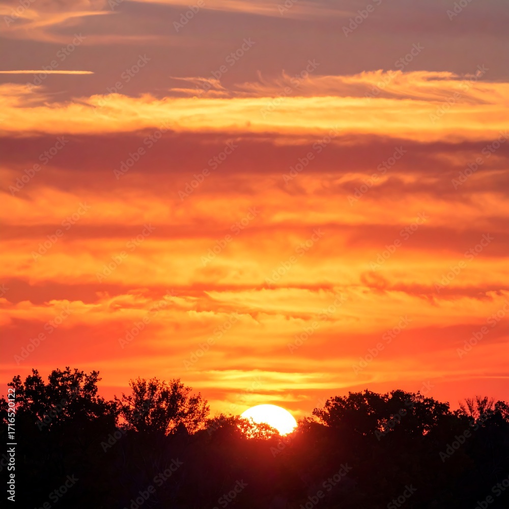 Fototapeta premium Vibrant sunset sky with silhouetted trees