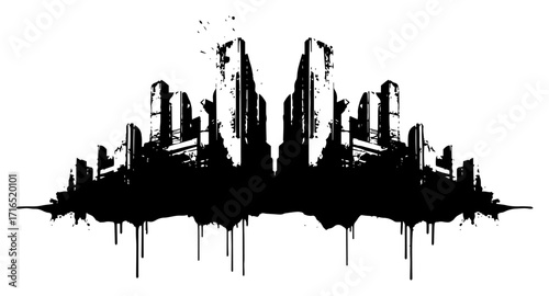 Futuristic Ruined City Skyline with Grunge Effect