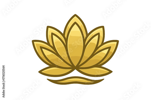 Golden lotus flower logo icon for yoga, spa, wellness. Vector symbol of harmony, purity, beauty, meditation, and spiritual enlightenment. Luxury floral design element.