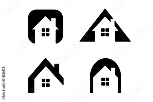 House logo icon set. Real estate property symbol collection. Simple home silhouette for construction company branding. Modern minimal building graphic design element vector.