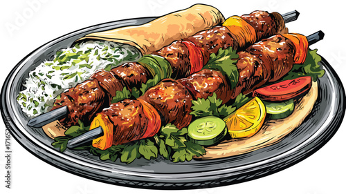 Delicious Turkish Kebab Cartoon Vector Drawing for Culinary Designs and Menus