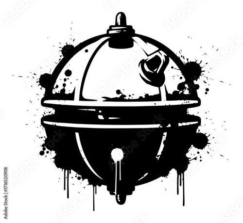 Grunge Naval Sea Mine with Paint Splatter black shape vector laser cutting engraving monochrome print