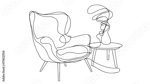 Elegant Continuous Line Art Home Furnishing Decor Illustration