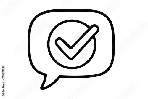 Check mark in speech bubble vector line icon. Concept of approval, confirmation, success, and positive feedback. Verified or accepted message symbol for apps and web design.