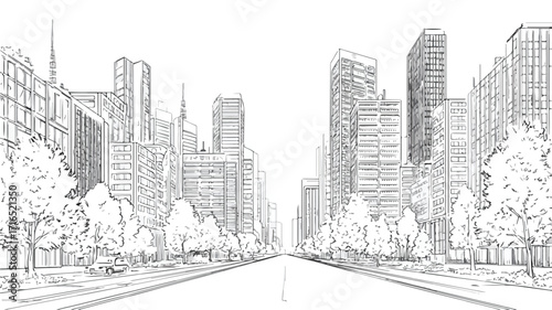 Dynamic Urban Cityscape Line Art Style Background Illustration