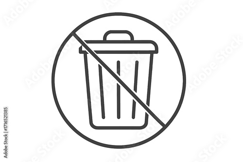 Do not litter symbol. No trash can sign. Forbidden garbage icon for waste management. Environmental protection concept. Prohibited dumping pictogram. Recycle warning vector.