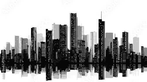 Modern Urban Cityscape with Tall Buildings and Dark Urban Skyline