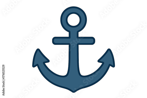 Blue anchor simple flat sign for graphics. Vector cartoon illustration. Nautical marine symbol for boat, ship and sailing. Maritime security and stability concept icon.