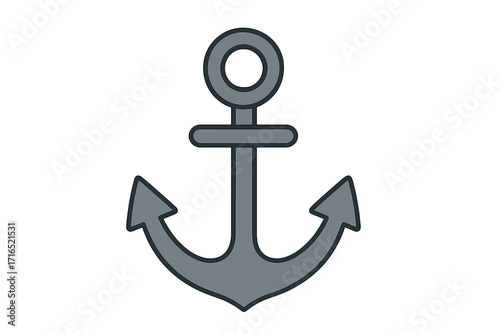 Anchor symbol icon. Marine naval sea object. Nautical boat ship sign. Maritime journey travel logo. Metaphor for hope stability strength. Sailor navy element. Flat vector.