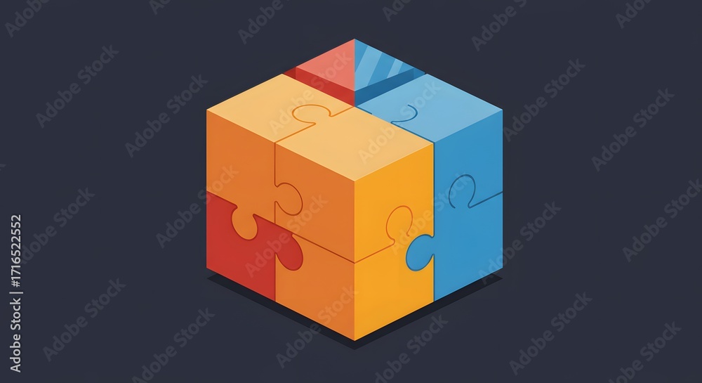 Obraz premium Icon of puzzle cube with pie chart overlay