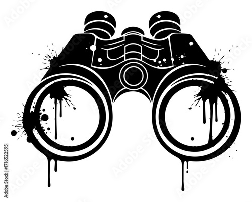 Binoculars Graffiti Vector — Black Ink Splatter Stencil Illustration on White