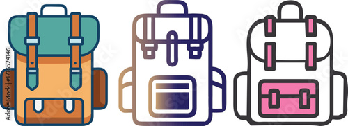  vintage style backpacks, different colors, ready for adventure and travel